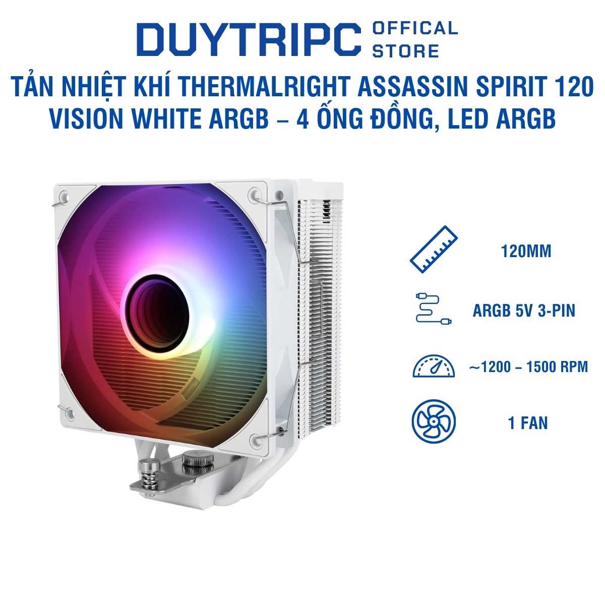 Tản Nhiệt Khí Thermalright Assassin Spirit 120 Vision White ARGB – 4 Ống Đồng, LED ARGB, Hiệu Năng Mạnh, Giá Tốt